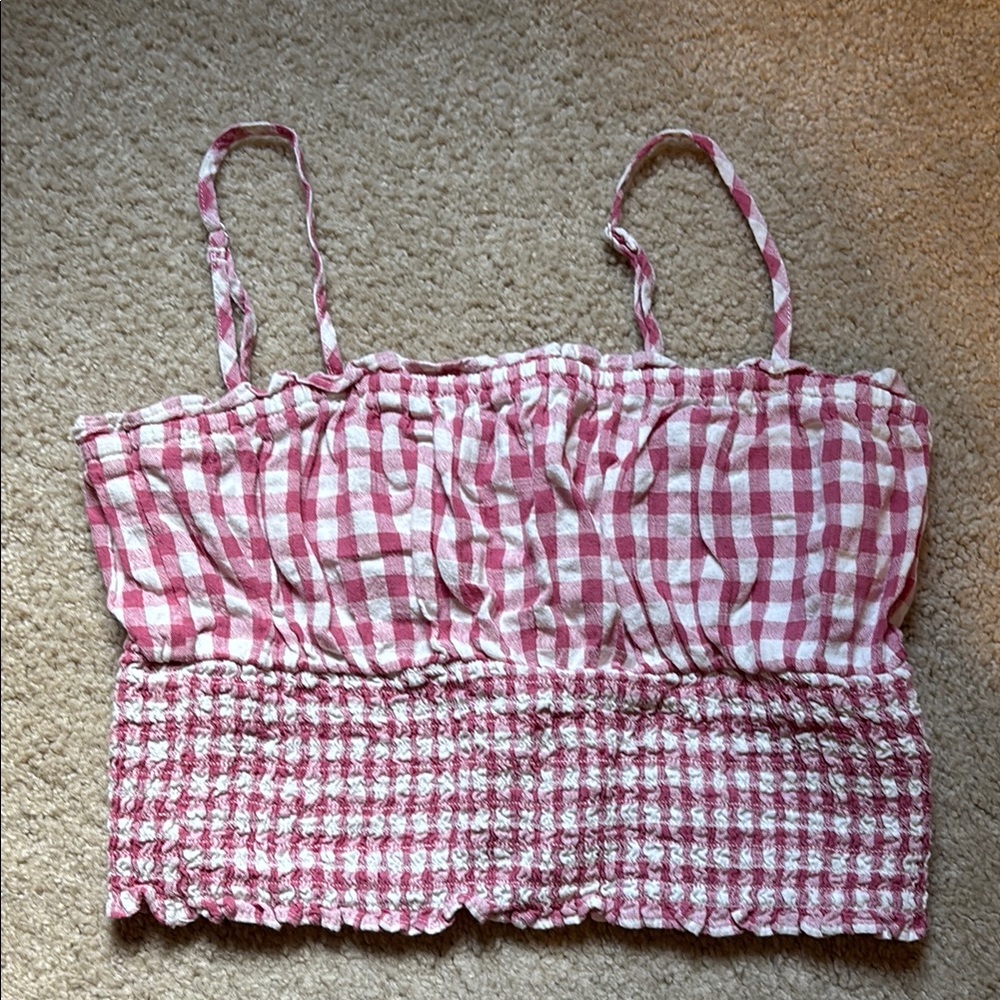 American Eagle Outfitters White and Pink Smocked Camisole